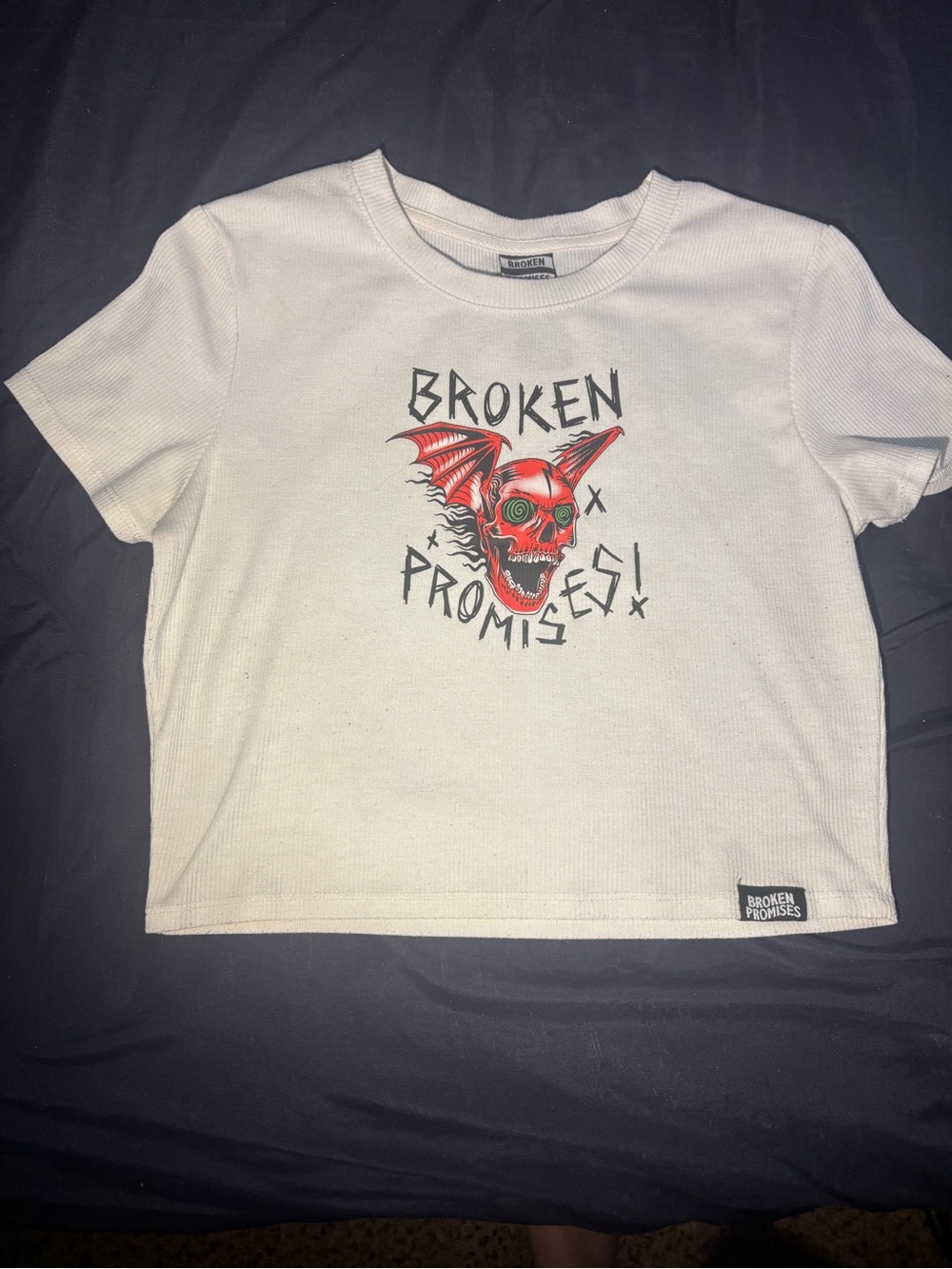 Womens White Graphic Tee with Red Skull